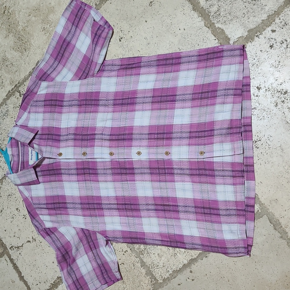 Tommy Bahama Mens Size L 100% Silk Short Sleeve Button Down Shirt